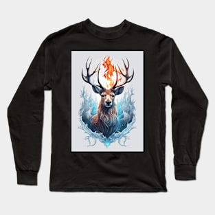 Fire and Ice Deer Animal Long Sleeve T-Shirt